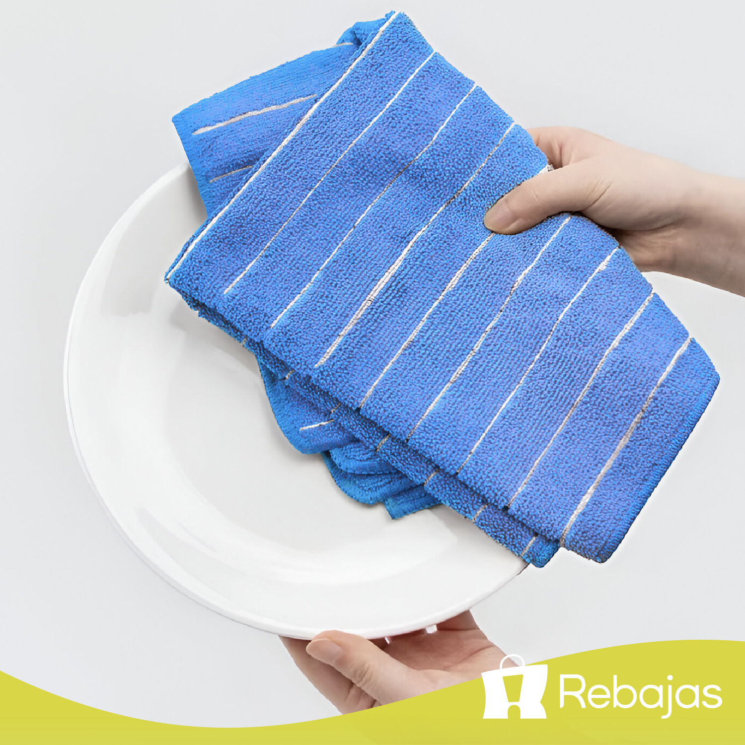 PACK DE 12 PAÑOS DE COCINA GRANDES 60X40 CM MICROFIBRA ULTRA ABSORBENTE COLOR AZUL Y BLANCO - 6