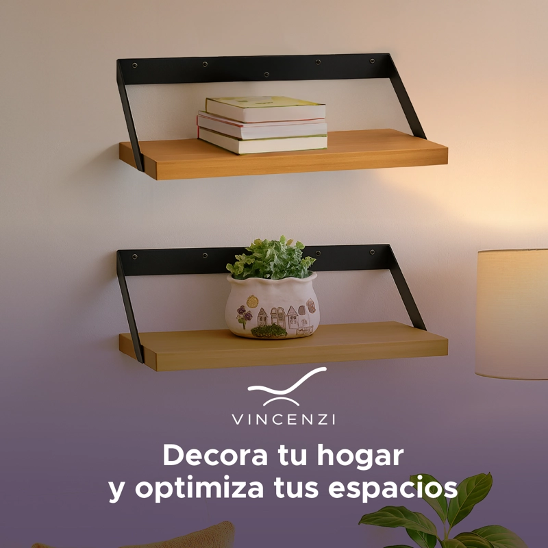 Pack 2 Repisas Madera y hierro de alta calidad 60x20cm de Pared - Vincenzi - 2