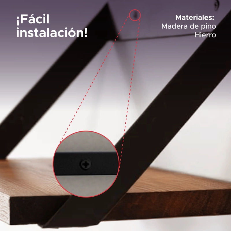 Pack 2 Repisas Madera y hierro de alta calidad 60x20cm de Pared - Vincenzi - 4