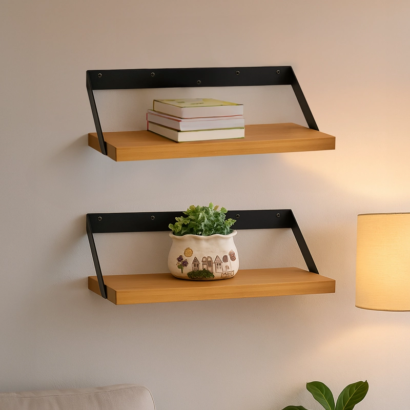 Pack 2 Repisas Madera y hierro de alta calidad 60x20cm de Pared - Vincenzi - 9