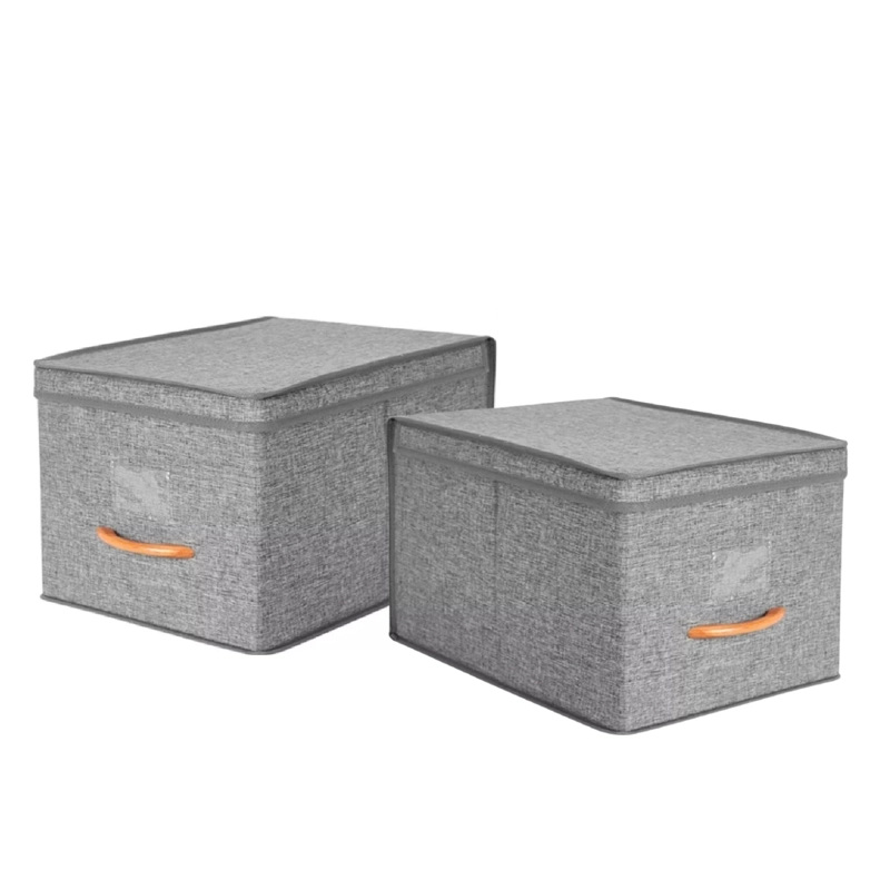 PACK 2 CAJAS ORGANIZADORAS PLEGABLE GRANDES CON TAPA DE LINO - 1
