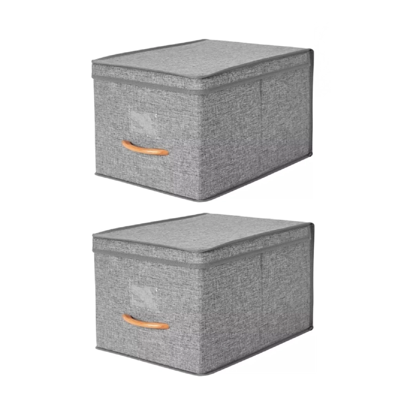 PACK 2 CAJAS ORGANIZADORAS PLEGABLE GRANDES CON TAPA DE LINO - 2