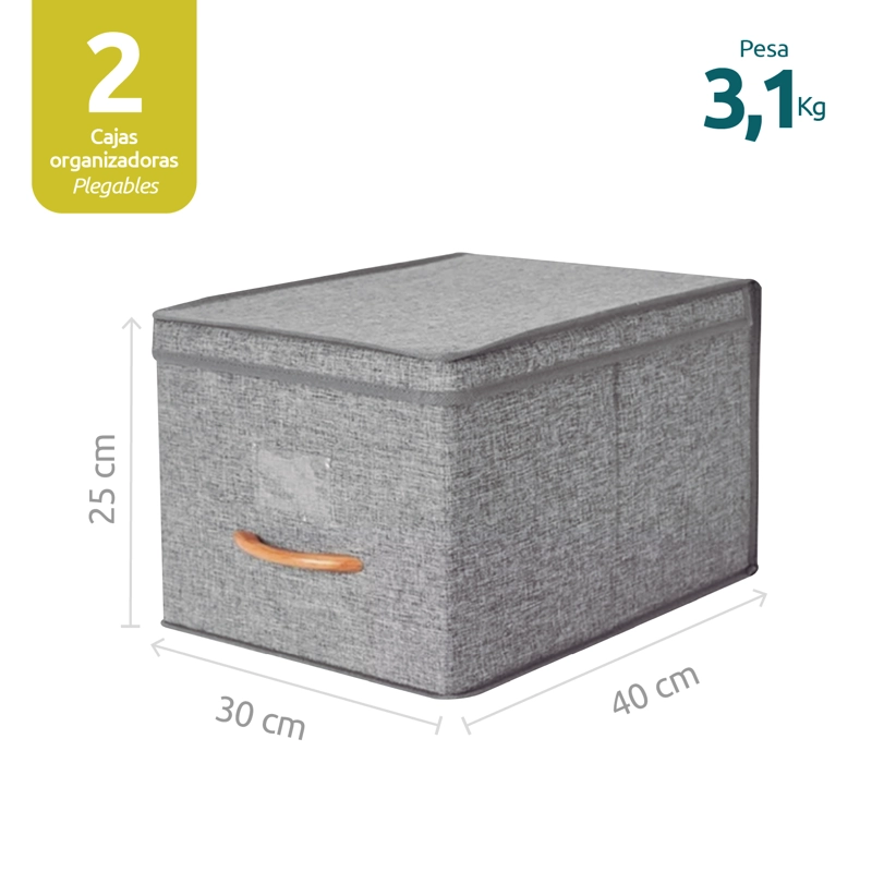 PACK 2 CAJAS ORGANIZADORAS PLEGABLE GRANDES CON TAPA DE LINO - 3
