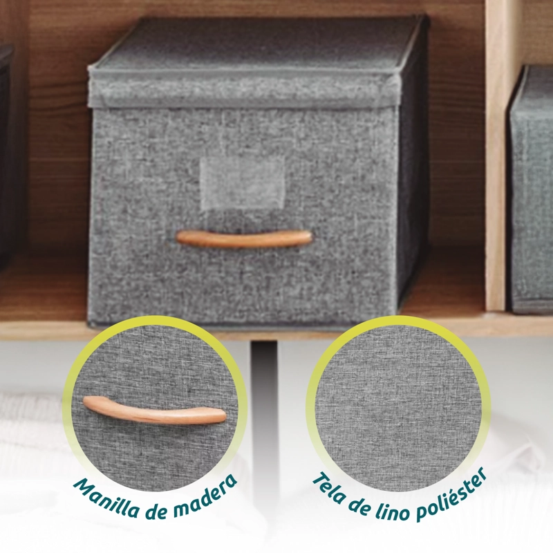 PACK 2 CAJAS ORGANIZADORAS PLEGABLE GRANDES CON TAPA DE LINO - 4