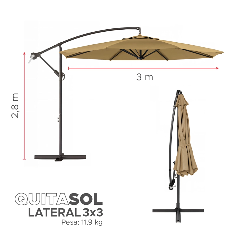 QUITASOL LATERAL 3X3MT SIN BASE SOMBRILLA TERRAZA SOL LLUVIA VINCENZI - 3