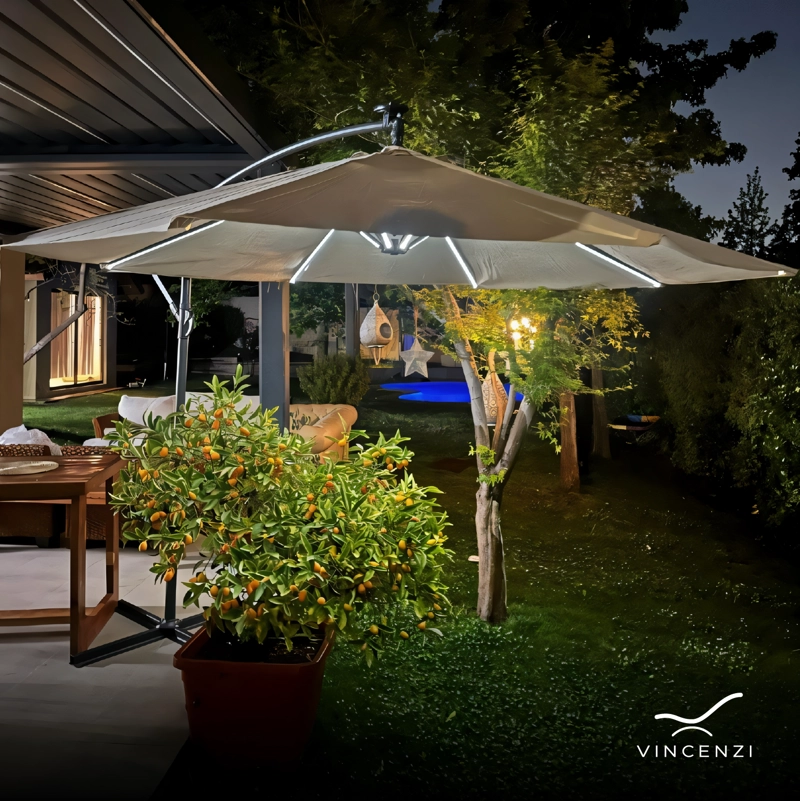 QUITASOL TERRAZA 360° 3X3 PANEL SOLAR LUZ LED KHAKI VINCENZI - 2