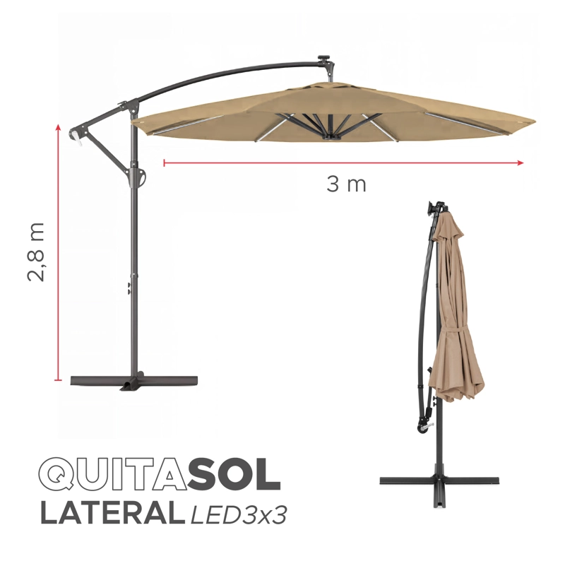 QUITASOL TERRAZA 360° 3X3 PANEL SOLAR LUZ LED KHAKI VINCENZI - 5