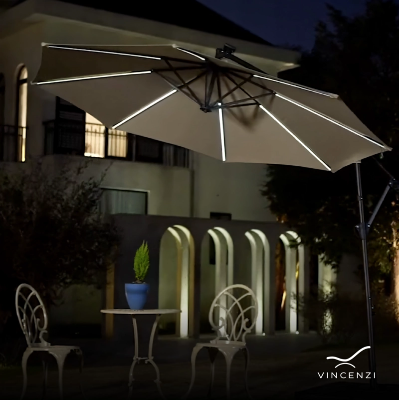 QUITASOL TERRAZA 360° 3X3 PANEL SOLAR LUZ LED KHAKI VINCENZI - 9