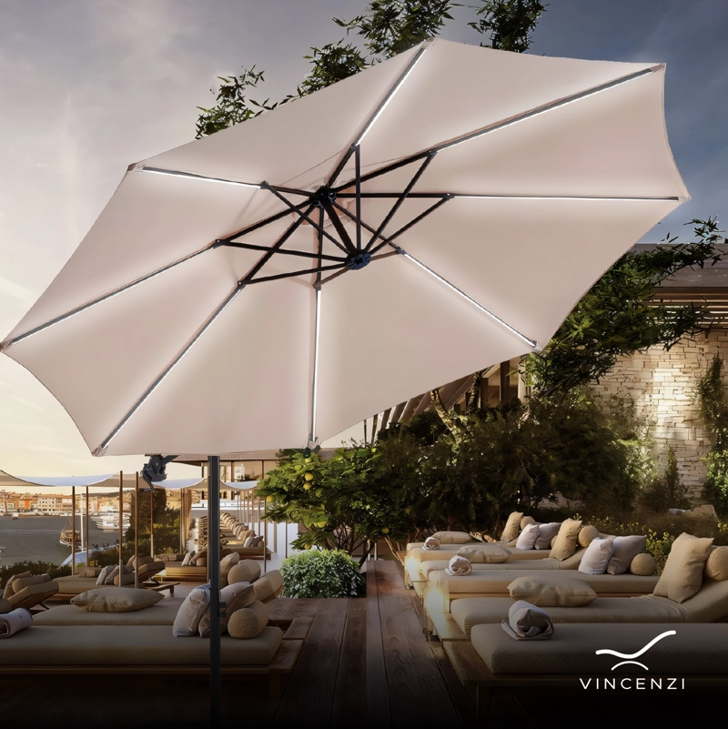QUITASOL TERRAZA 360° 3X3 PANEL SOLAR LUZ LED KHAKI VINCENZI - 10