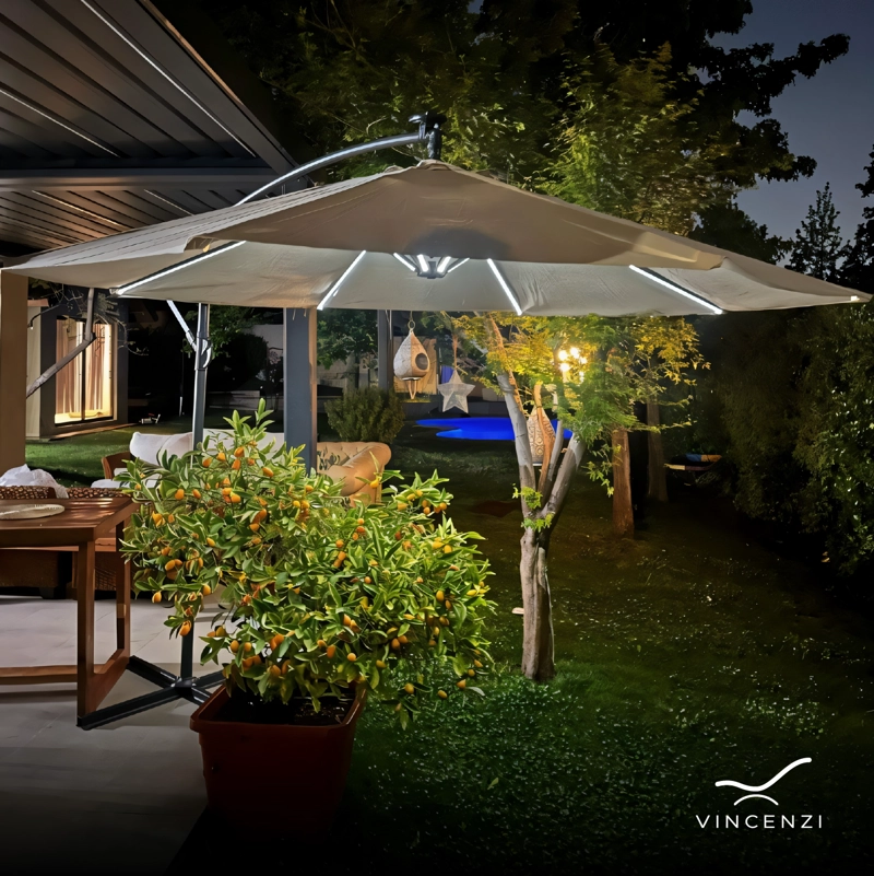 QUITASOL TERRAZA 360° 3X3 PANEL SOLAR LUZ LED KHAKI VINCENZI - 11