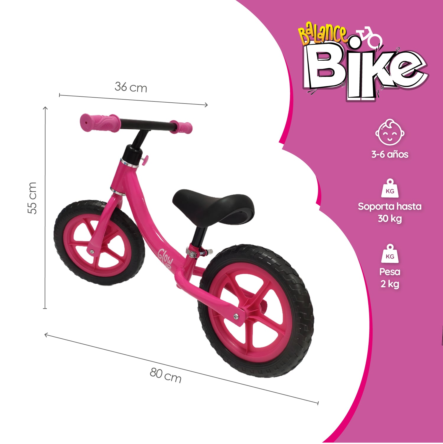 BICICLETA DE EQUILIBRIO INFANTIL MIKI ROSADA GLOWUP - 2
