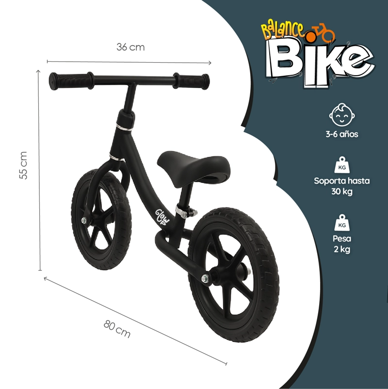 BICICLETA DE EQUILIBRIO INFANTIL ZIRO EN COLOR NEGRO GLOWUP - 2