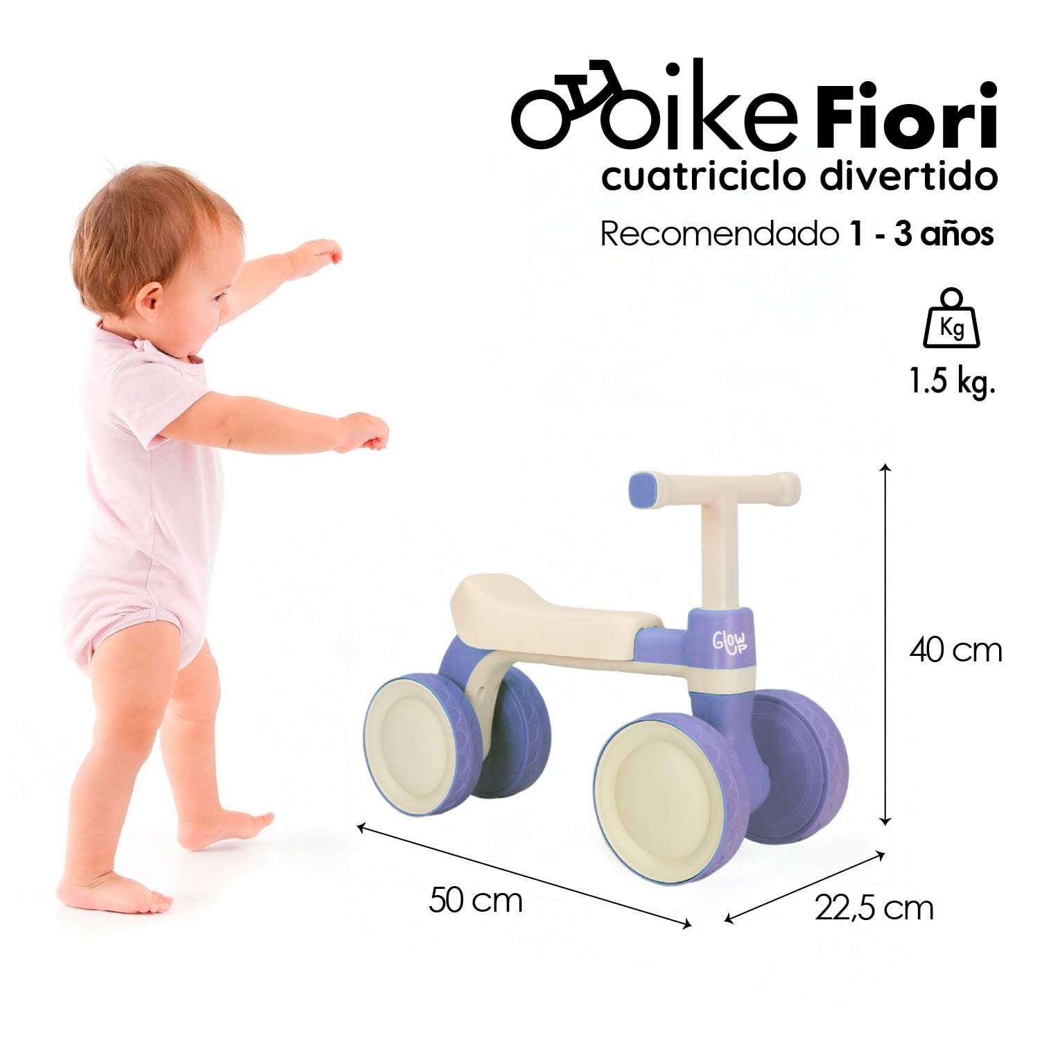 TRICICLO INFANTIL DE 4 RUEDAS FIORI AZUL GLOWUP - 2