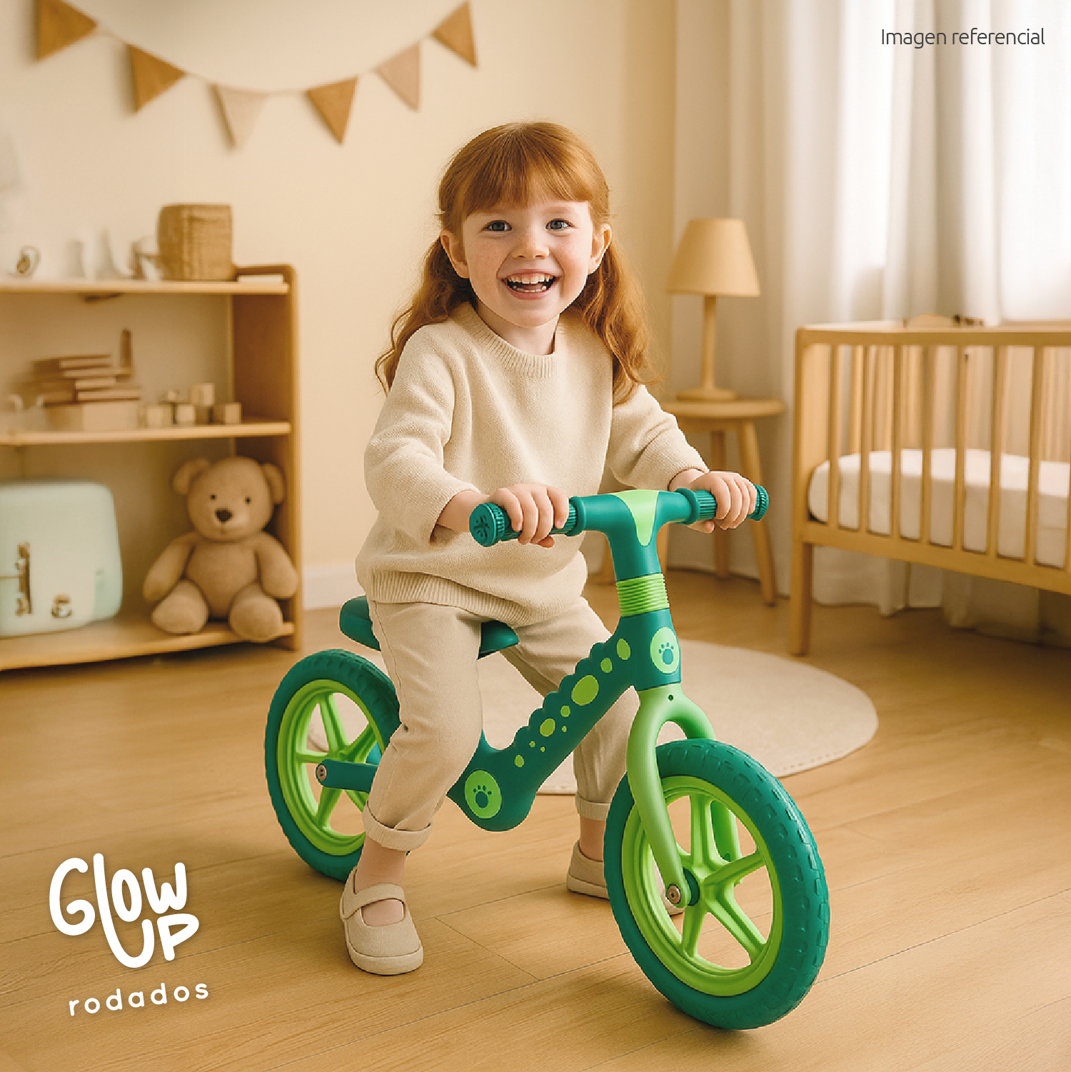 BICICLETA DE EQUILIBRIO INFANTIL SHGAT DINO VERDE GLOWUP - 6