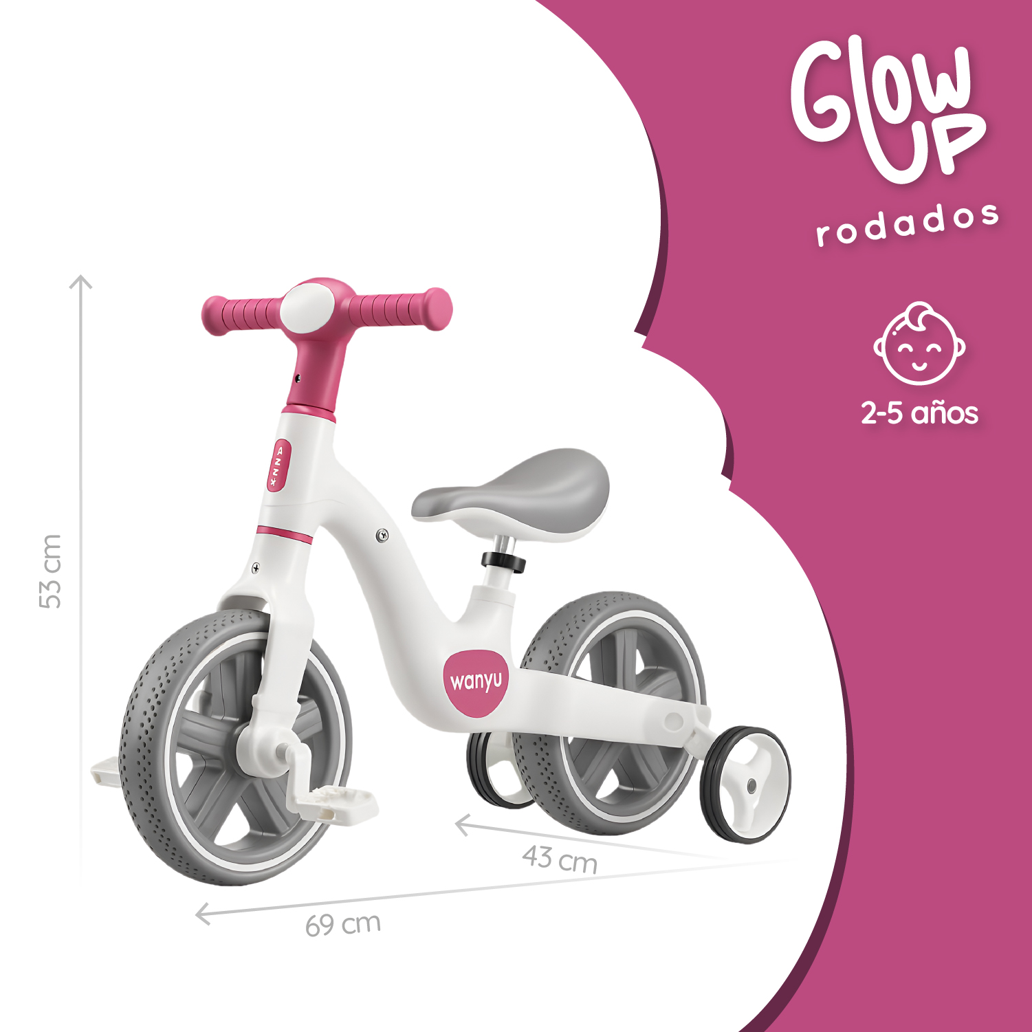 BICICLETA APRENDIZAJE NIÑO Y NIÑA WANYU AURA LUZ LED GLOWUP - 2