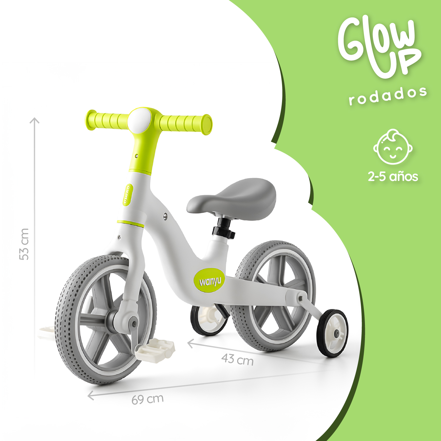 BICICLETA APRENDIZAJE NIÑO Y NIÑA WANYU LUMEN LUZ LED GLOWUP - 2