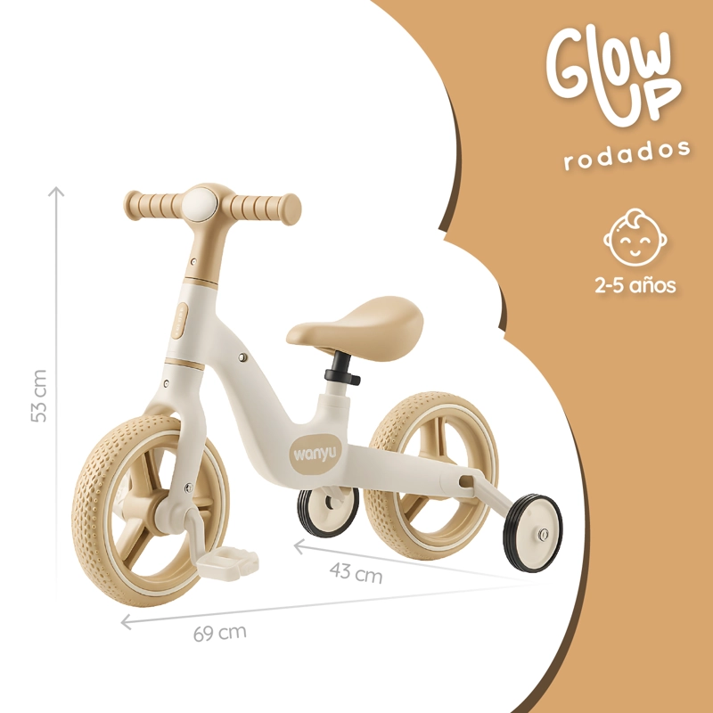 BICICLETA APRENDIZAJE NIÑO Y NIÑA WANYU HALO LUZ LED GLOWUP - 2