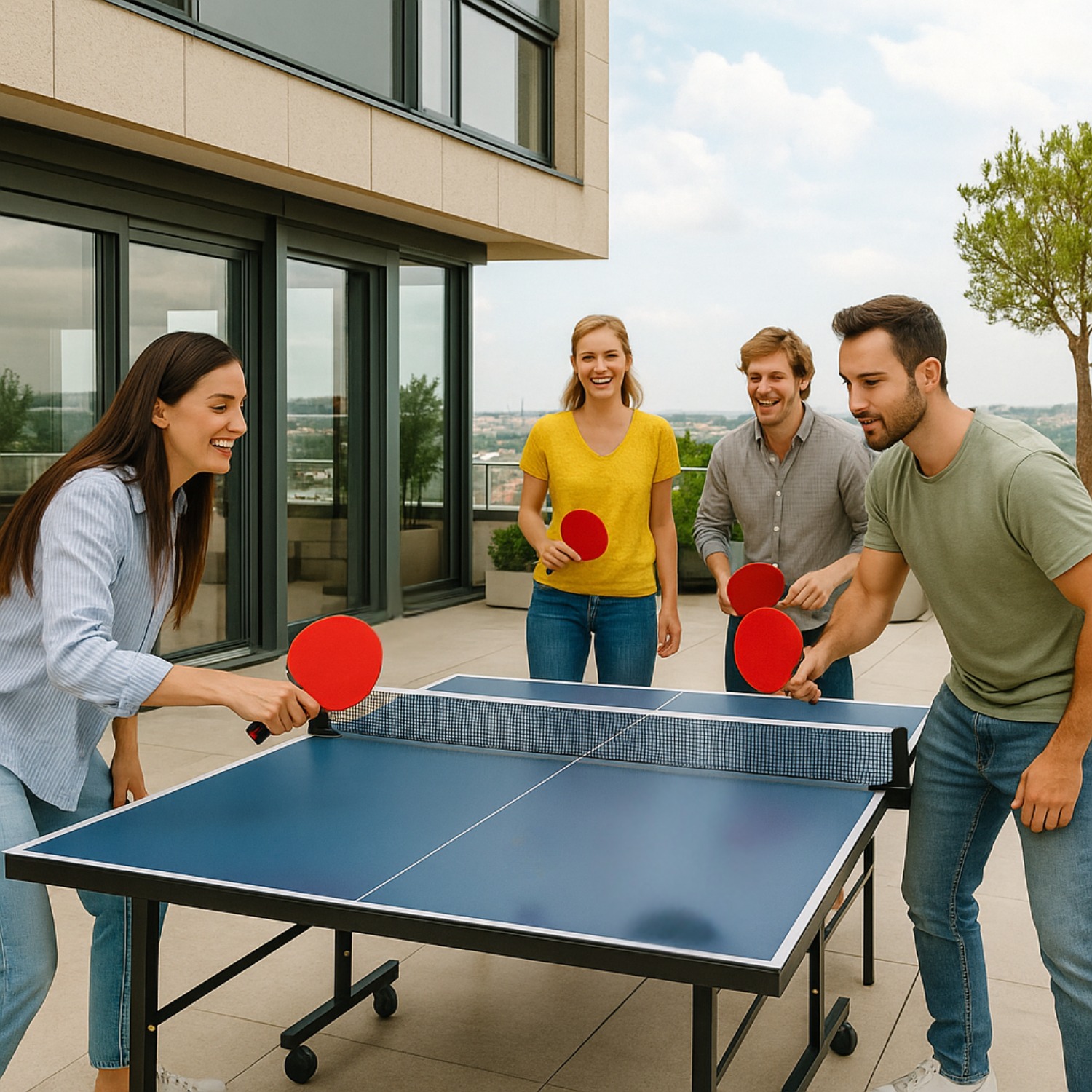 PACK DE 4 PALETAS PING PONG + 12 PELOTAS NARANJAS Y BLANCOS K-FIT - 3