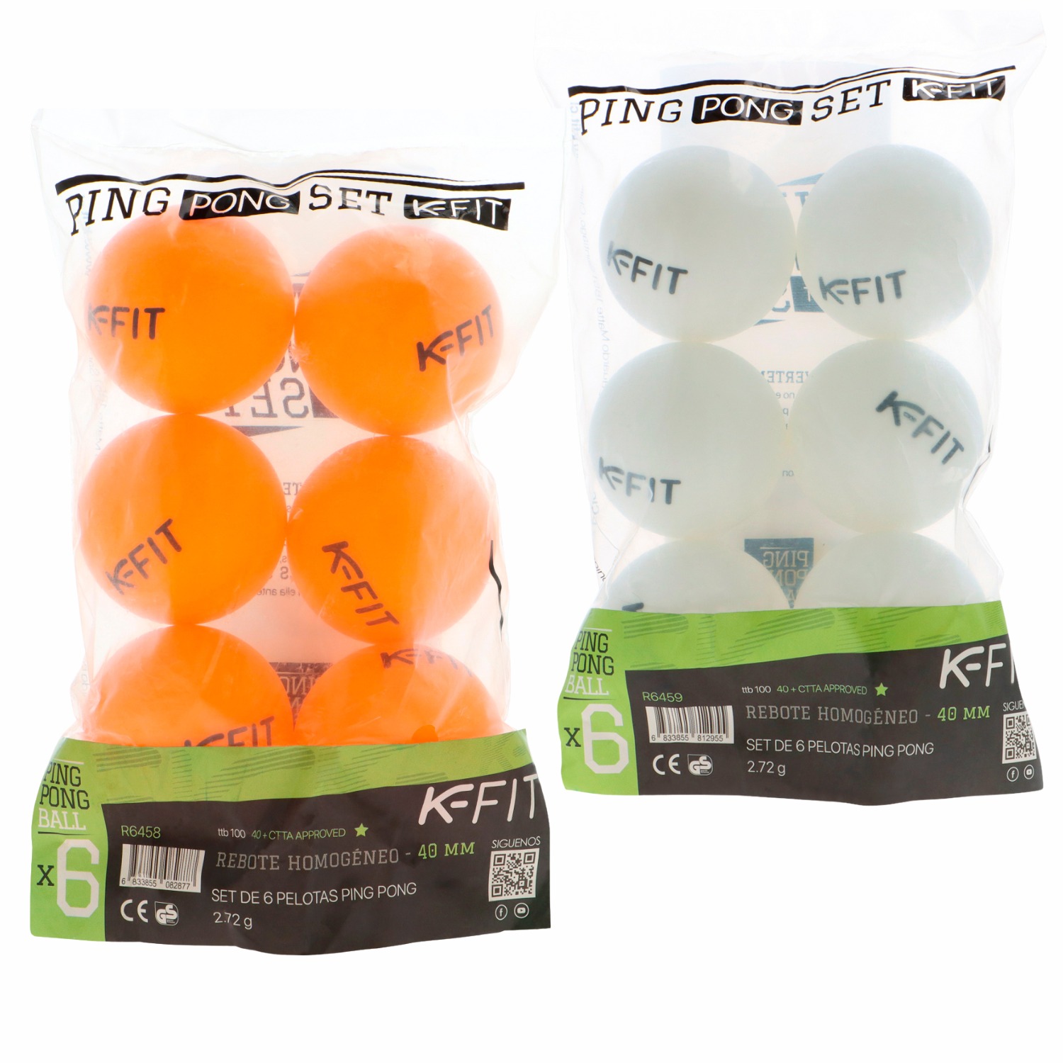 PACK DE 4 PALETAS PING PONG + 12 PELOTAS NARANJAS Y BLANCOS K-FIT - 4