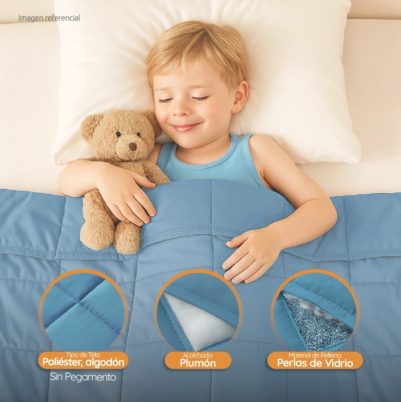 MANTA DE GRAVEDAD NIÑOS CELESTE 2.3K 122x92 CM MANTA DE PESO - 3