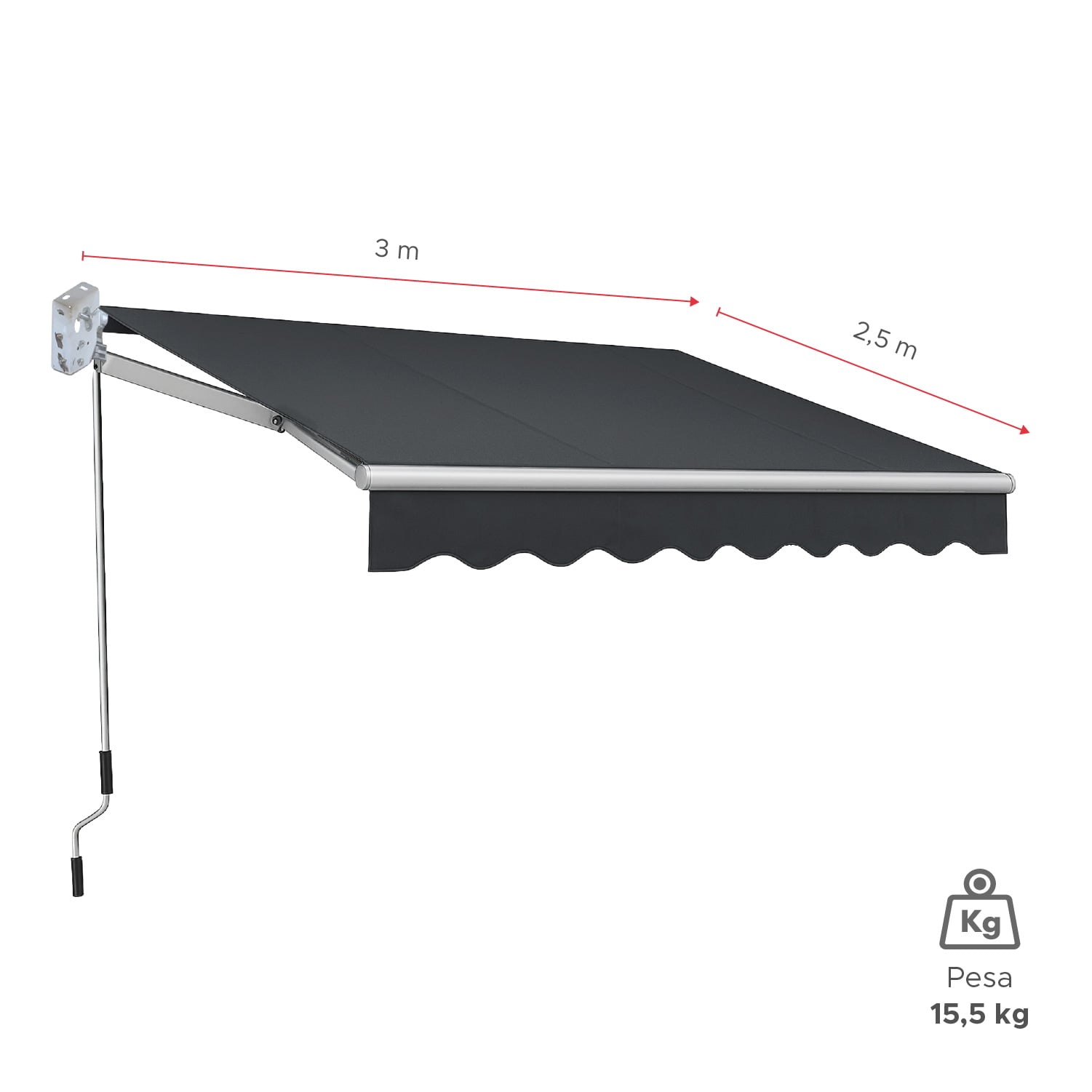 TOLDO RETRÁCTIL 300X250 CM GRAFITO BRAZO MANUAL PARA TERRAZA - 2
