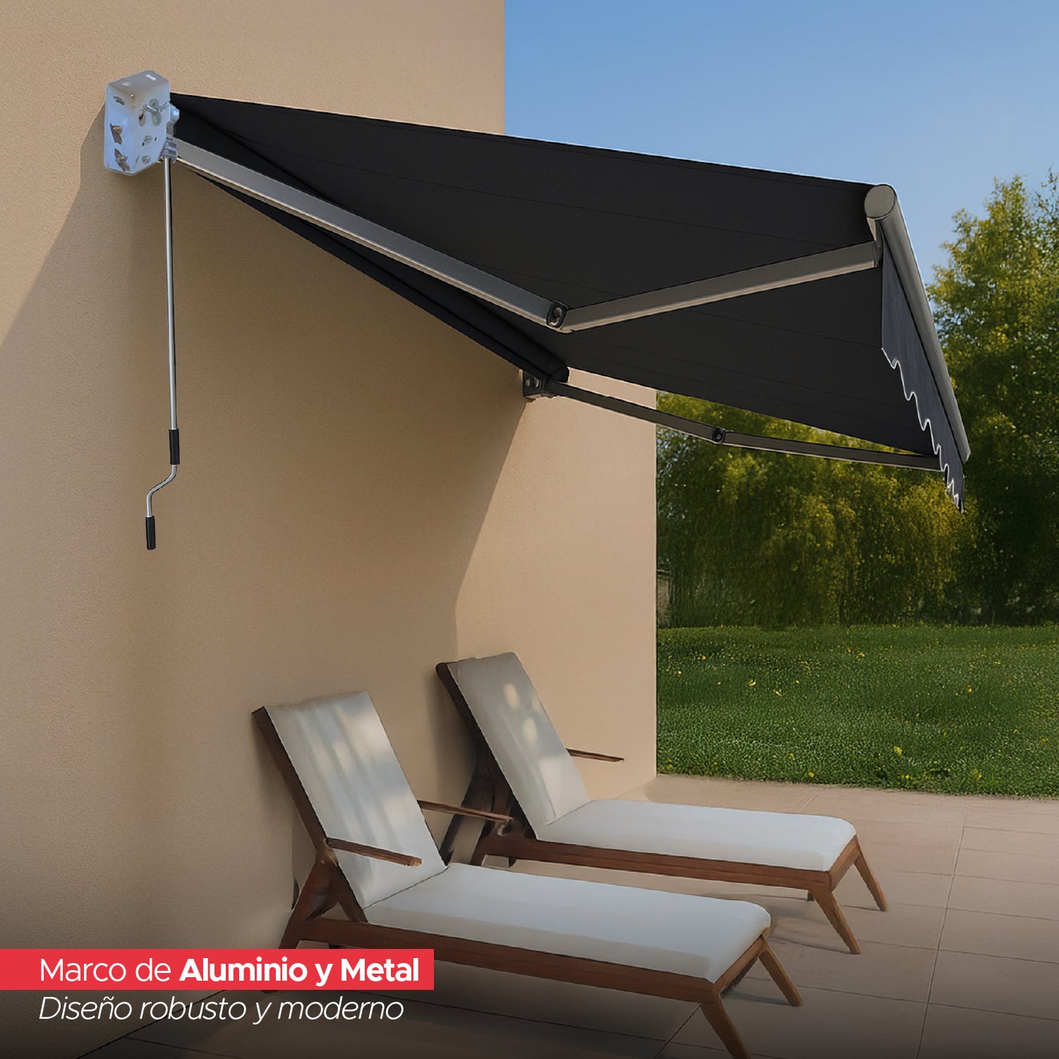 TOLDO RETRÁCTIL 300X250 CM GRAFITO BRAZO MANUAL PARA TERRAZA - 4
