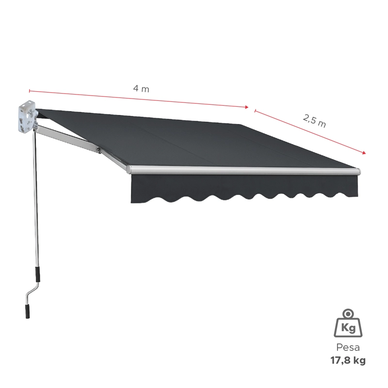 TOLDO RETRÁCTIL 400X250 CM GRAFITO BRAZO MANUAL PARA TERRAZA - 2