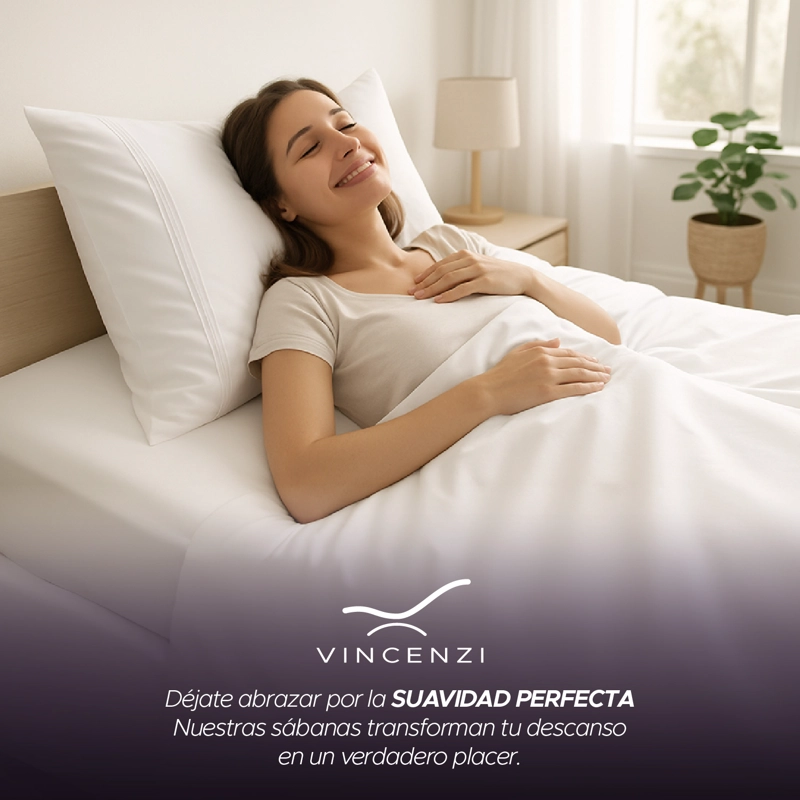 Juego de sábanas 1.5 plazas Vincenzi blanco suave fácil cuidado - 7