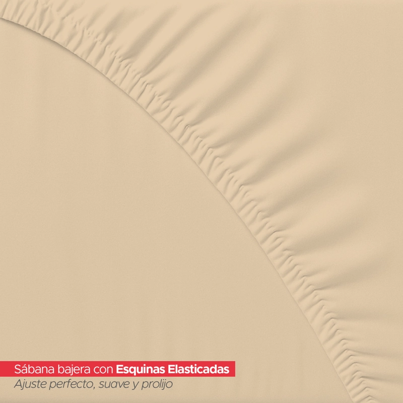 JUEGO DE SÁBANAS 1,5 PLAZAS BEIGE SUAVE CON FUNDAS Y AJUSTE ELÁSTICO VINCENZI - 5