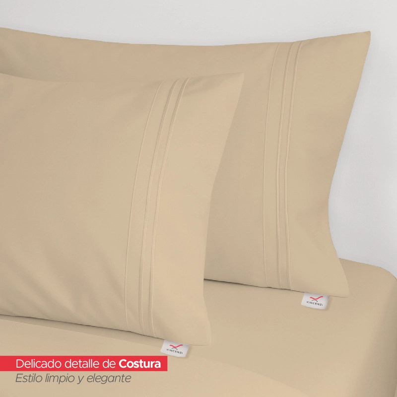 JUEGO DE SÁBANAS 1,5 PLAZAS BEIGE SUAVE CON FUNDAS Y AJUSTE ELÁSTICO VINCENZI - 6