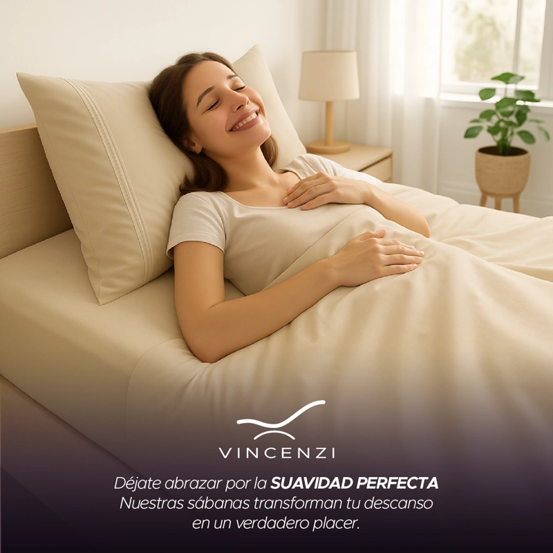 JUEGO DE SÁBANAS 1,5 PLAZAS BEIGE SUAVE CON FUNDAS Y AJUSTE ELÁSTICO VINCENZI - 8