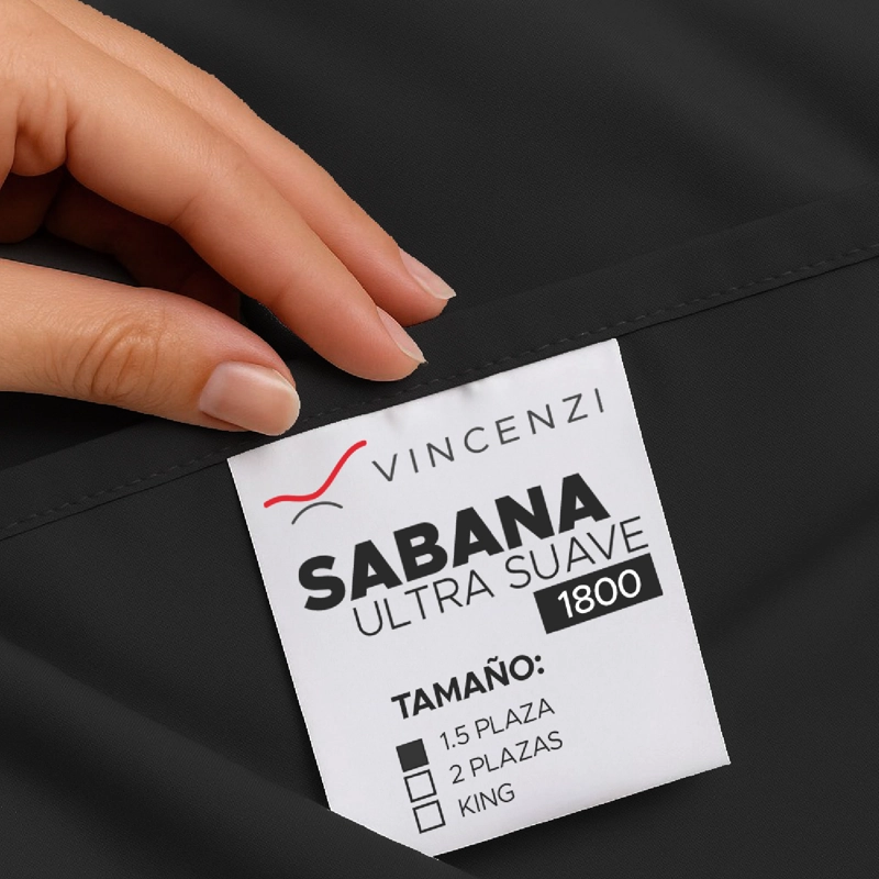 JUEGO DE SÁBANAS EN COLOR NEGRO 1800 HILOS ULTRA SUAVE 1,5 PLAZAS VINCENZI - 10