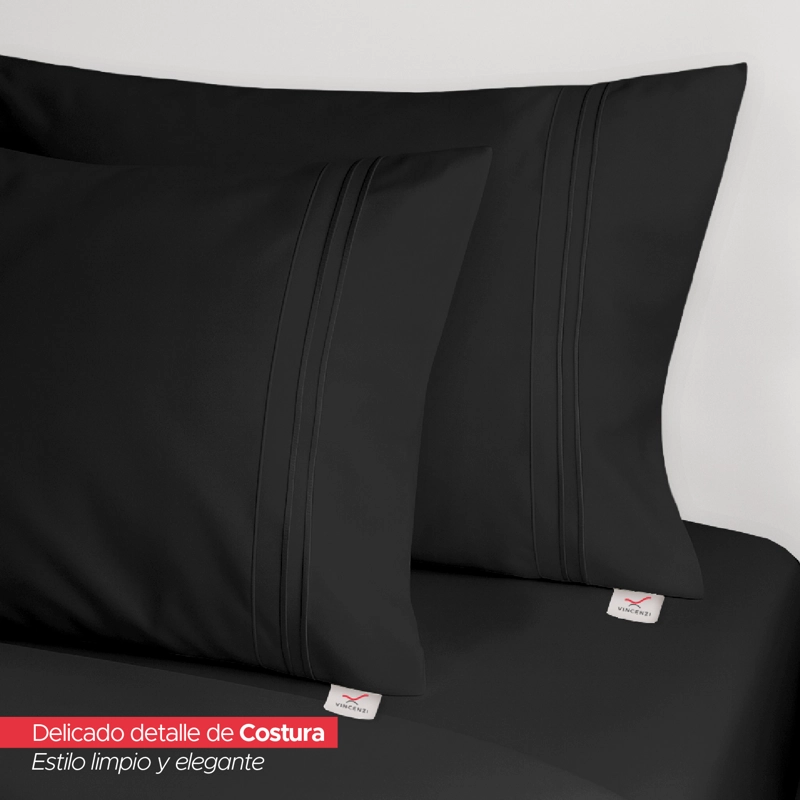 JUEGO DE SÁBANAS EN COLOR NEGRO 1800 HILOS ULTRA SUAVE 1,5 PLAZAS VINCENZI - 5
