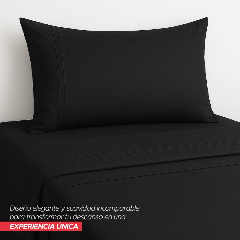 JUEGO DE SÁBANAS EN COLOR NEGRO 1800 HILOS ULTRA SUAVE 1,5 PLAZAS VINCENZI - 6