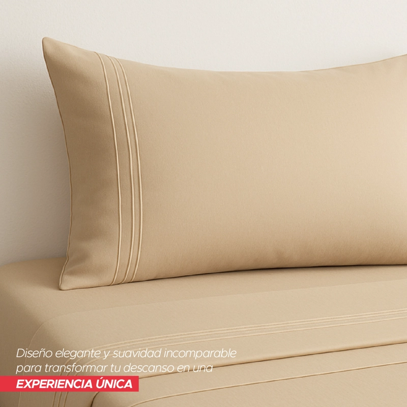 Juego Sábanas Vincenzi Beige 2 Plazas Ultra Suave Hipoalergénicas - 6