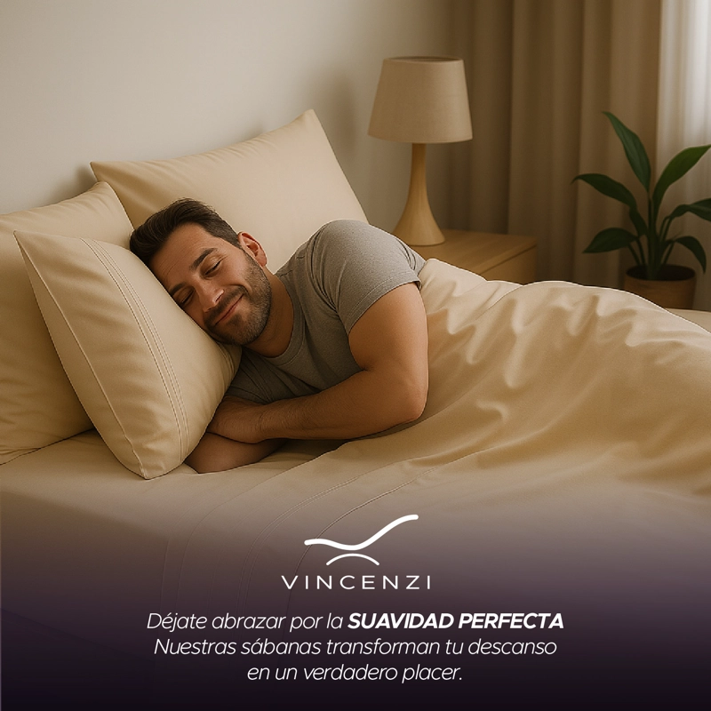 Juego Sábanas Vincenzi Beige 2 Plazas Ultra Suave Hipoalergénicas - 7