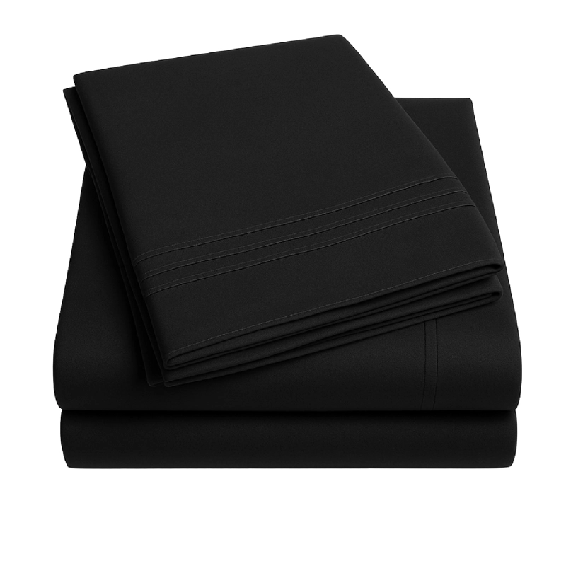 Juego de Sábanas 2 Plazas Negro Elegante con Ajuste y Fundas - 1