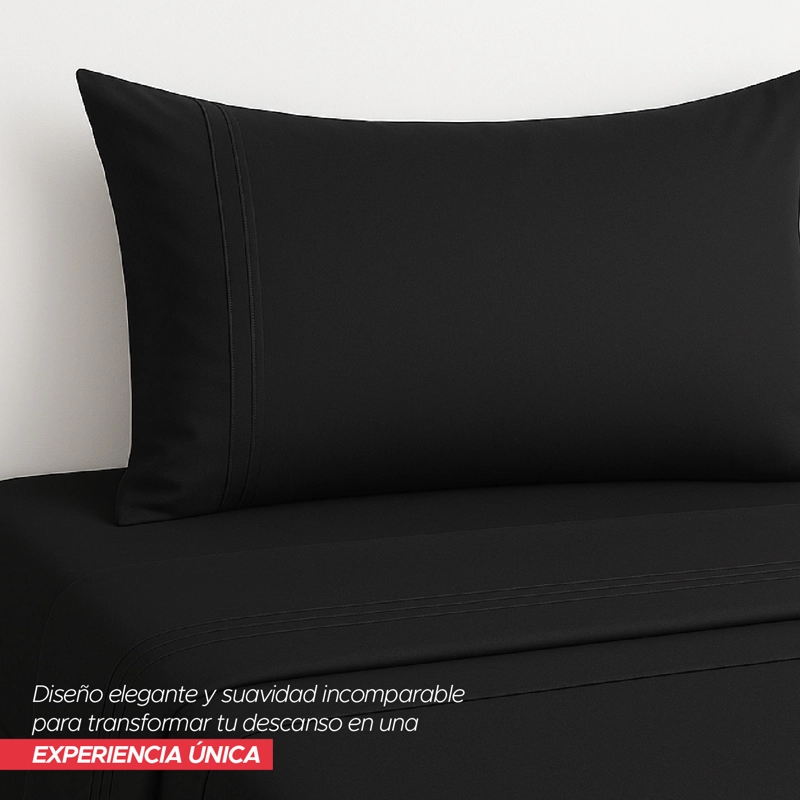 Juego de Sábanas 2 Plazas Negro Elegante con Ajuste y Fundas - 7