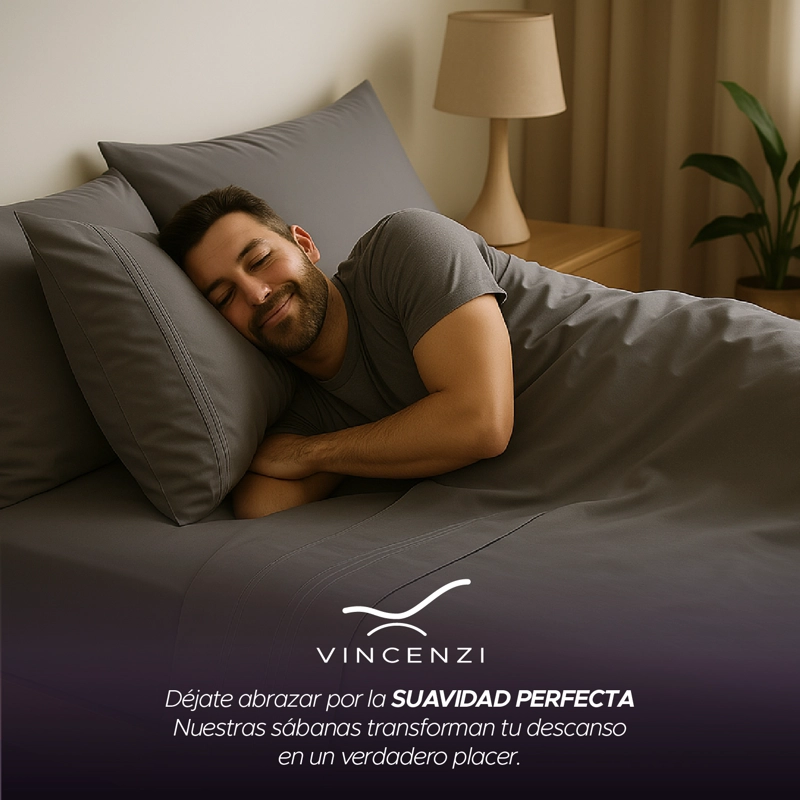 Juego Sábanas King Vincenzi Gris Suave con Fundas Elástico - 8
