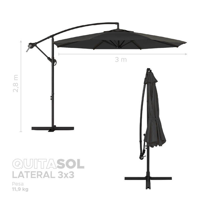QUITASOL LATERAL 3X3MT SOMBRILLA TERRAZA SOL LLUVIA GRAFITO VINCENZI - 2