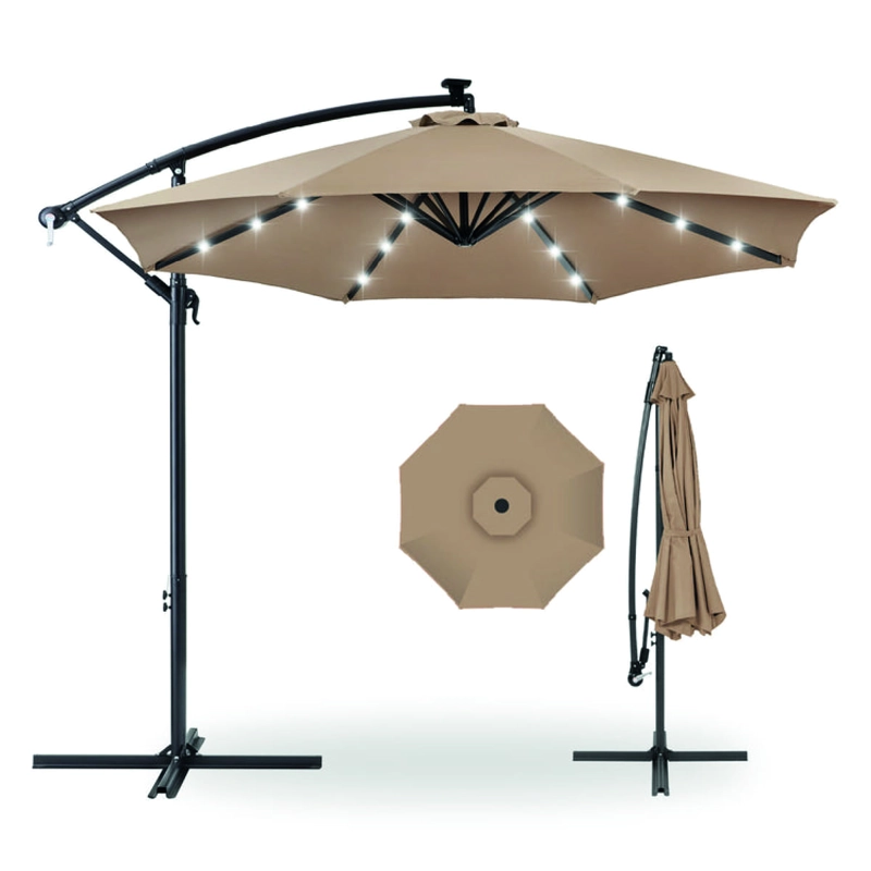 QUITASOL TERRAZA 360° 3X3 MT PANEL SOLAR LUZ LED KHAKI OSCURO VINCENZI - 1