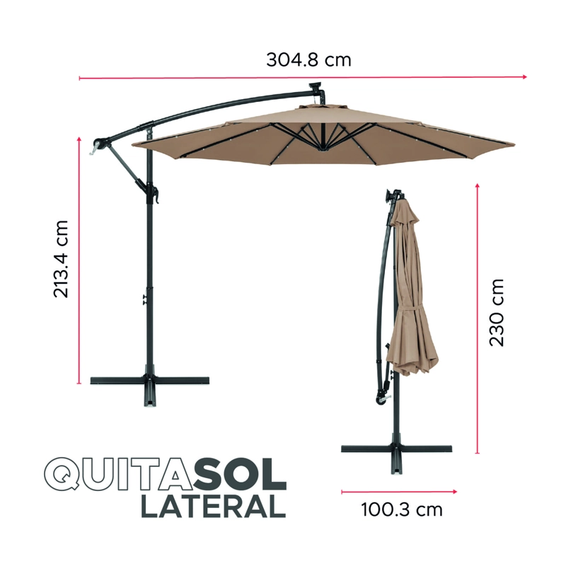 QUITASOL TERRAZA 360° 3X3 MT PANEL SOLAR LUZ LED KHAKI OSCURO VINCENZI - 2
