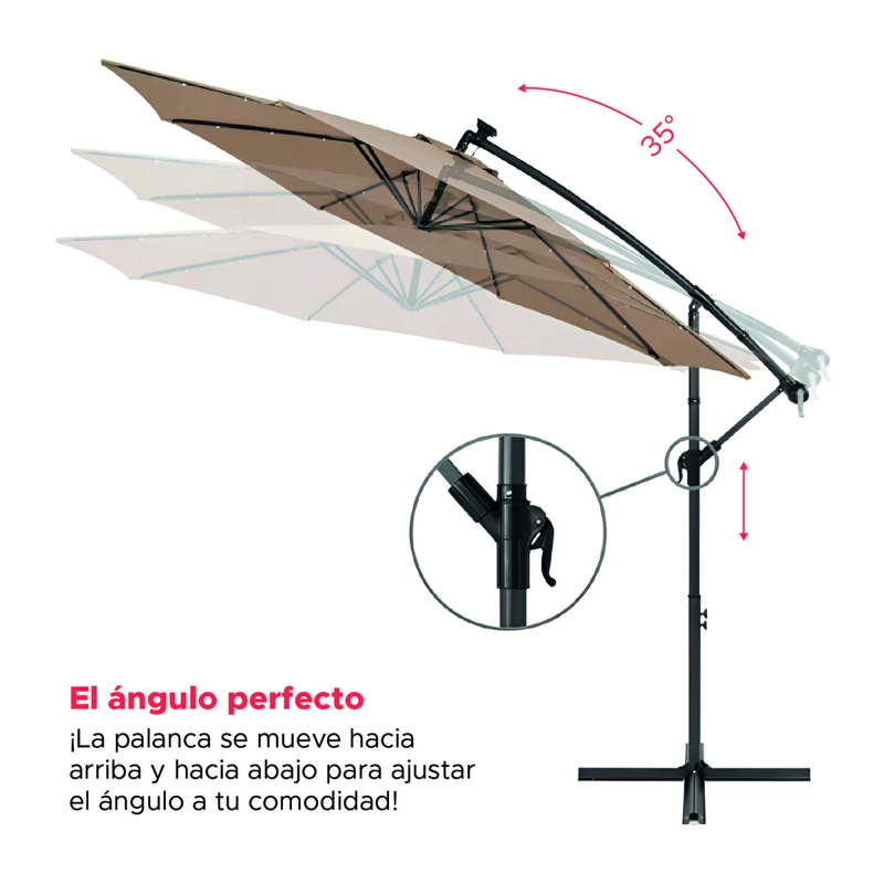 QUITASOL TERRAZA 360° 3X3 MT PANEL SOLAR LUZ LED KHAKI OSCURO VINCENZI - 3
