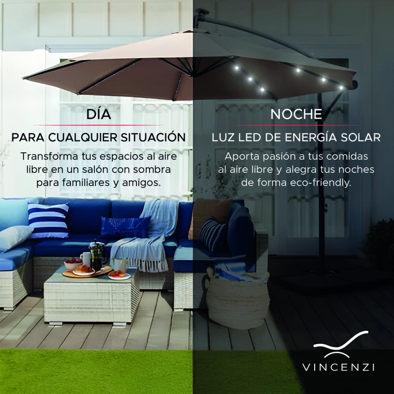 QUITASOL TERRAZA 360° 3X3 MT PANEL SOLAR LUZ LED KHAKI OSCURO VINCENZI - 6