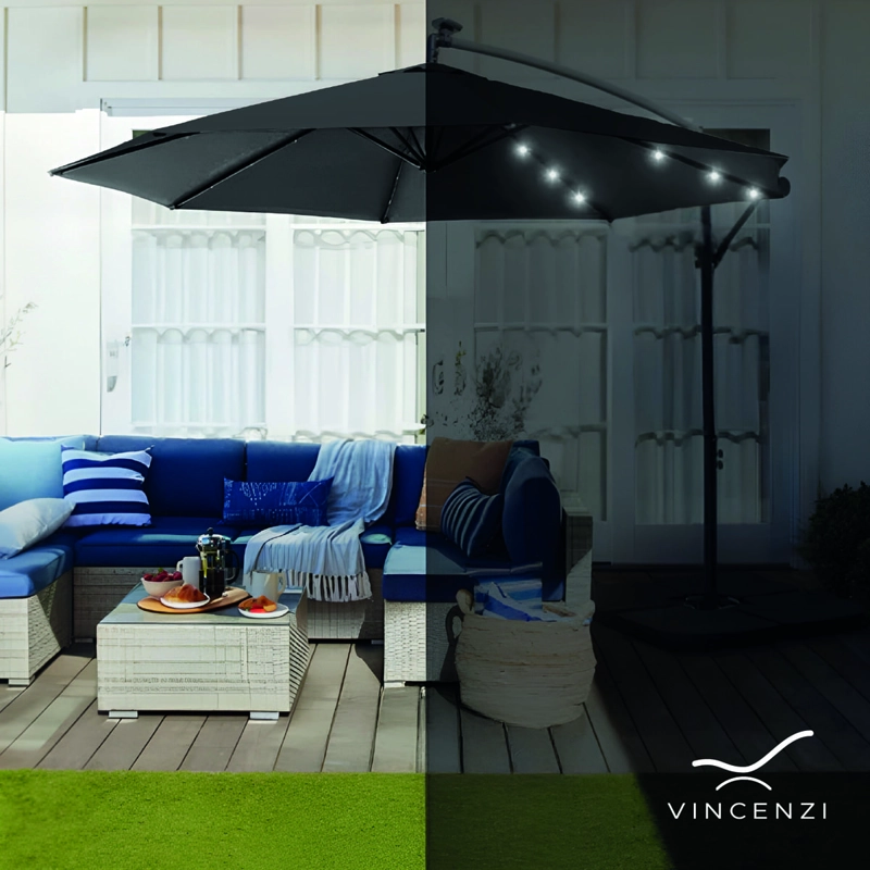 QUITASOL TERRAZA 360° 3X3 MT PANEL SOLAR LUZ LED GRAFITO VINCENZI - 11