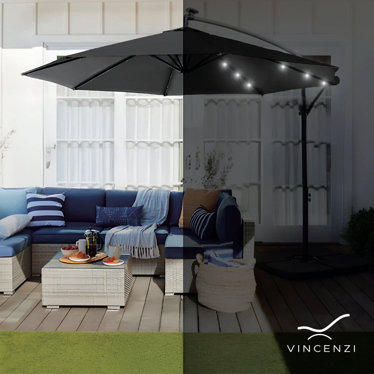 QUITASOL TERRAZA 360° 3X3 MT PANEL SOLAR LUZ LED GRAFITO VINCENZI - 3