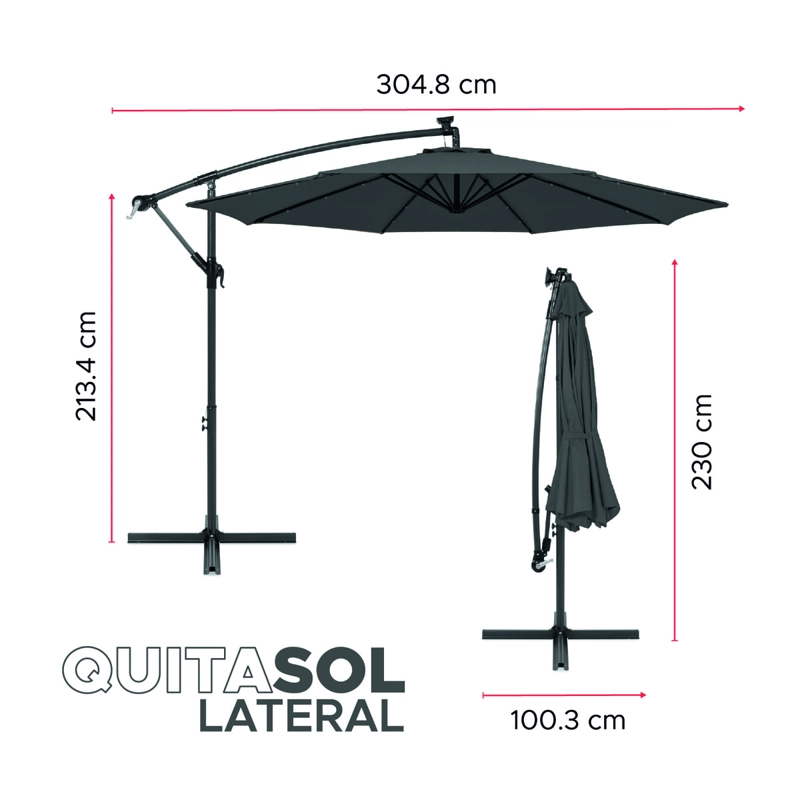 QUITASOL TERRAZA 360° 3X3 MT PANEL SOLAR LUZ LED GRAFITO VINCENZI - 2