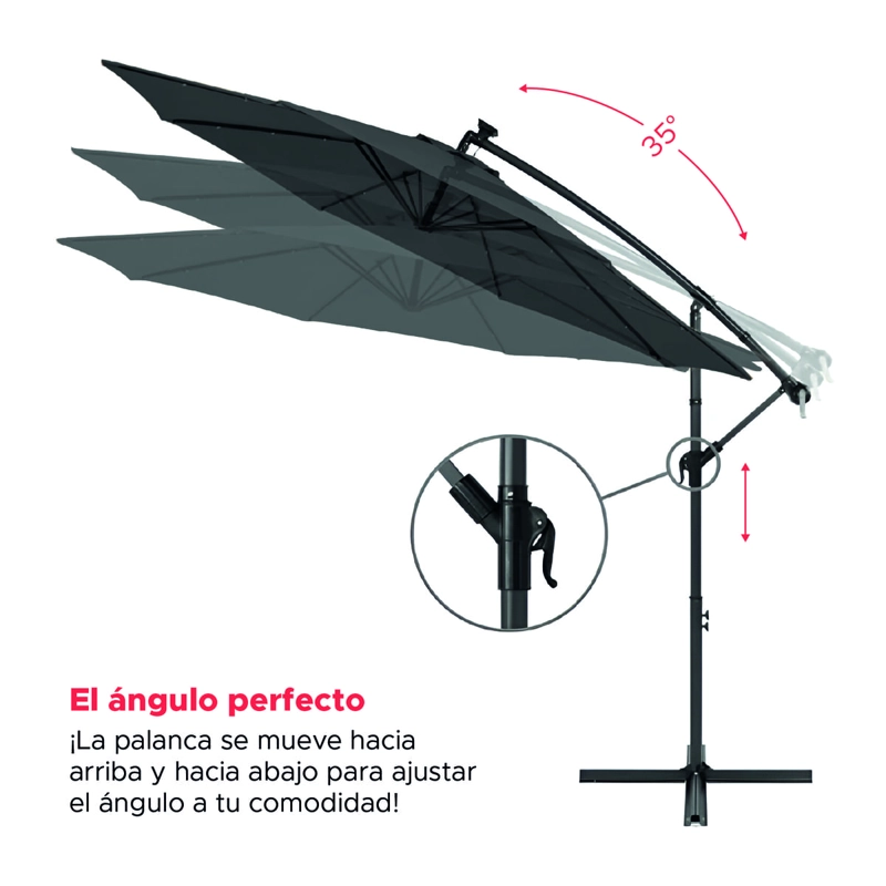QUITASOL TERRAZA 360° 3X3 MT PANEL SOLAR LUZ LED GRAFITO VINCENZI - 3