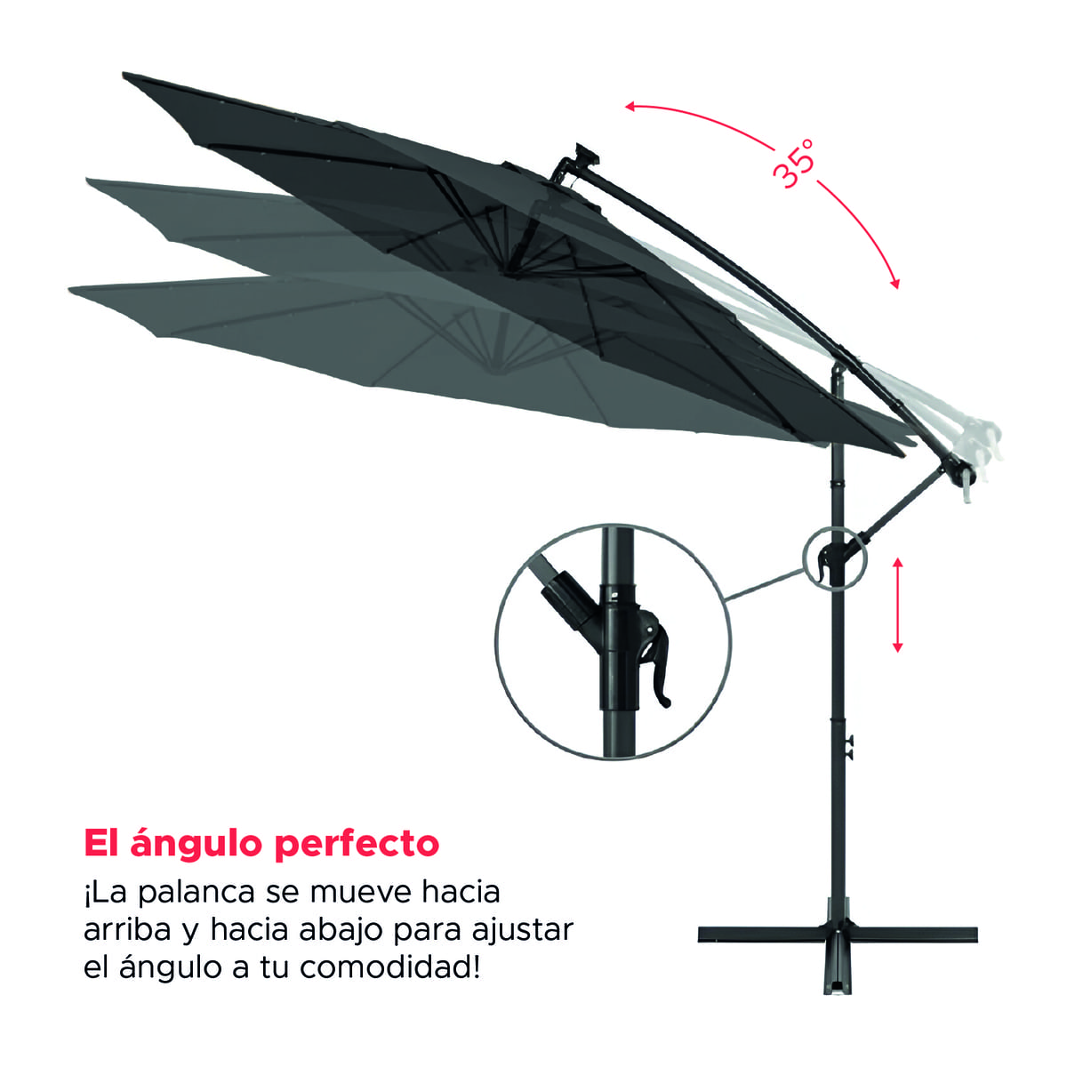 QUITASOL TERRAZA 360° 3X3 MT PANEL SOLAR LUZ LED GRAFITO VINCENZI - 5
