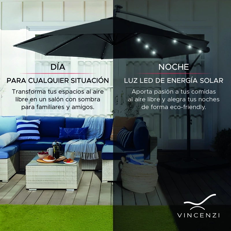QUITASOL TERRAZA 360° 3X3 MT PANEL SOLAR LUZ LED GRAFITO VINCENZI - 6